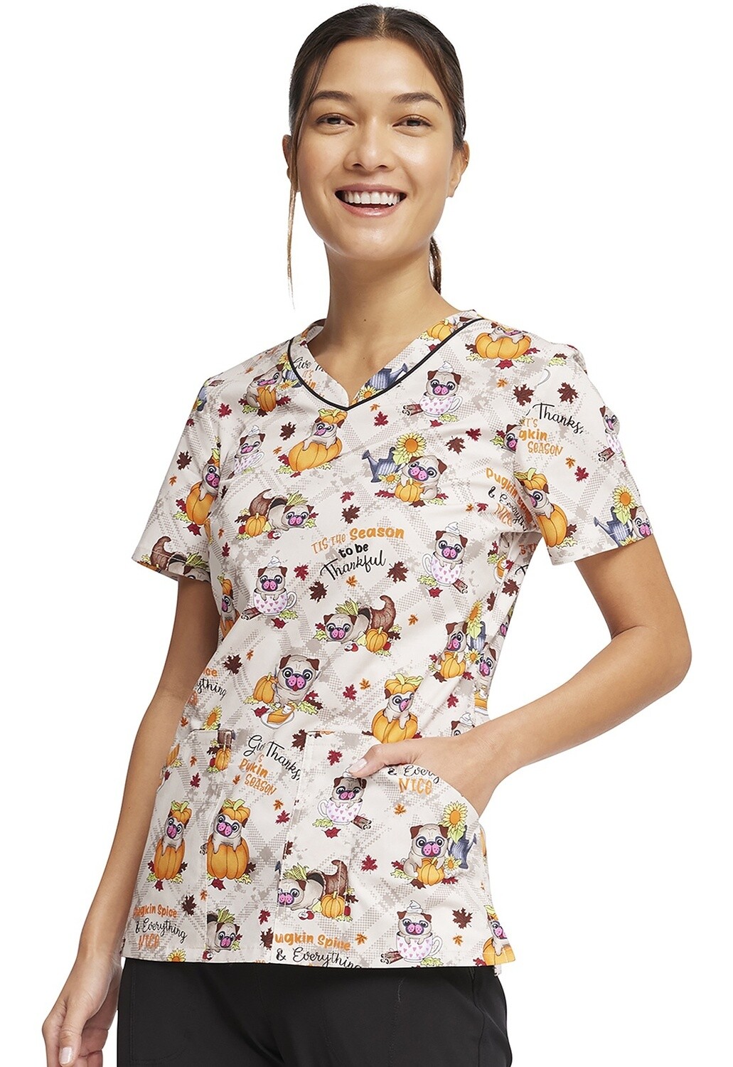 Cherokee V-Neck Print Pugkin Spice Season