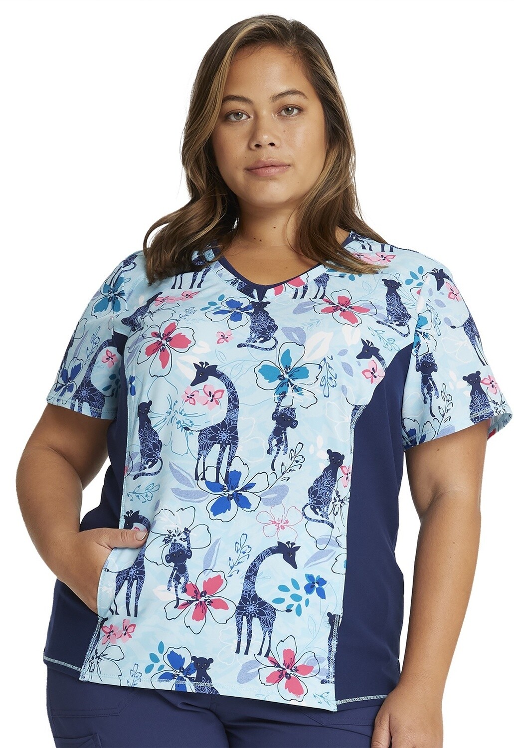 Cherokee iFlex Women&#39;s  Knit Panel Print Jungle Blues