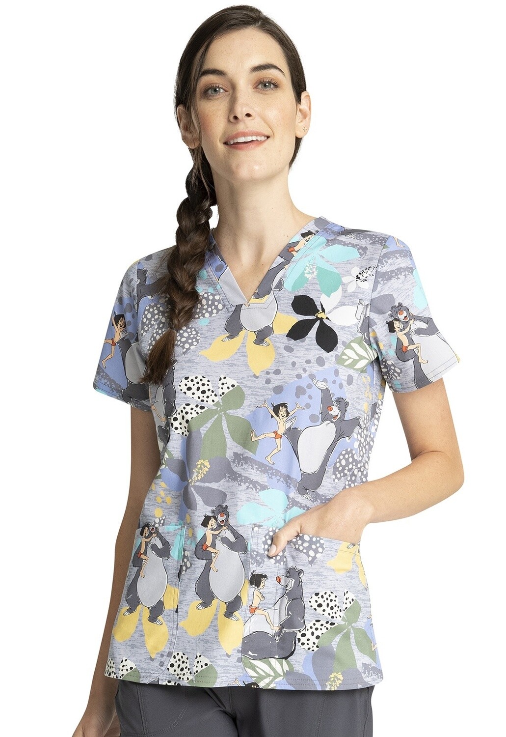 Cherokee Disney Print Women&#39;s V-Neck Top Boogie Bear
