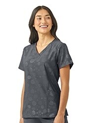 WonderWink Dot Disguise Stylized V-Neck Embossed Print Top