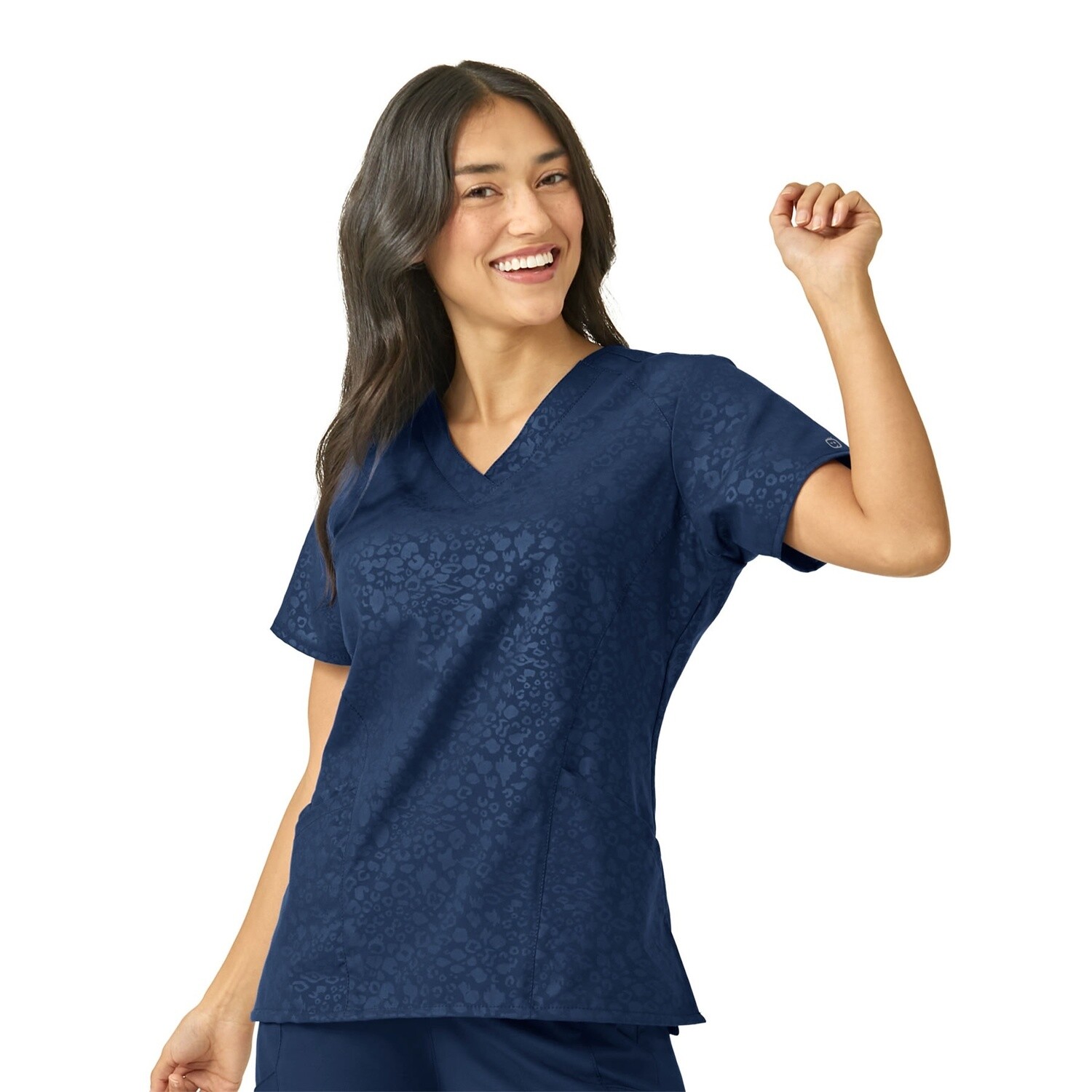 WonderWink Boss Leopard Stylized V-Neck Embossed Print Top