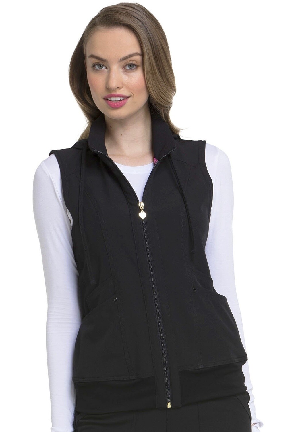 HeartSoul Break On Through Zip Front Vest, Color: Black, Size: X Small