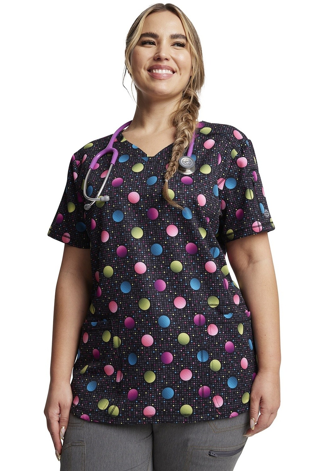 Dickies Print V-Neck Print Top in Dot&#39;s Poppin&#39;
