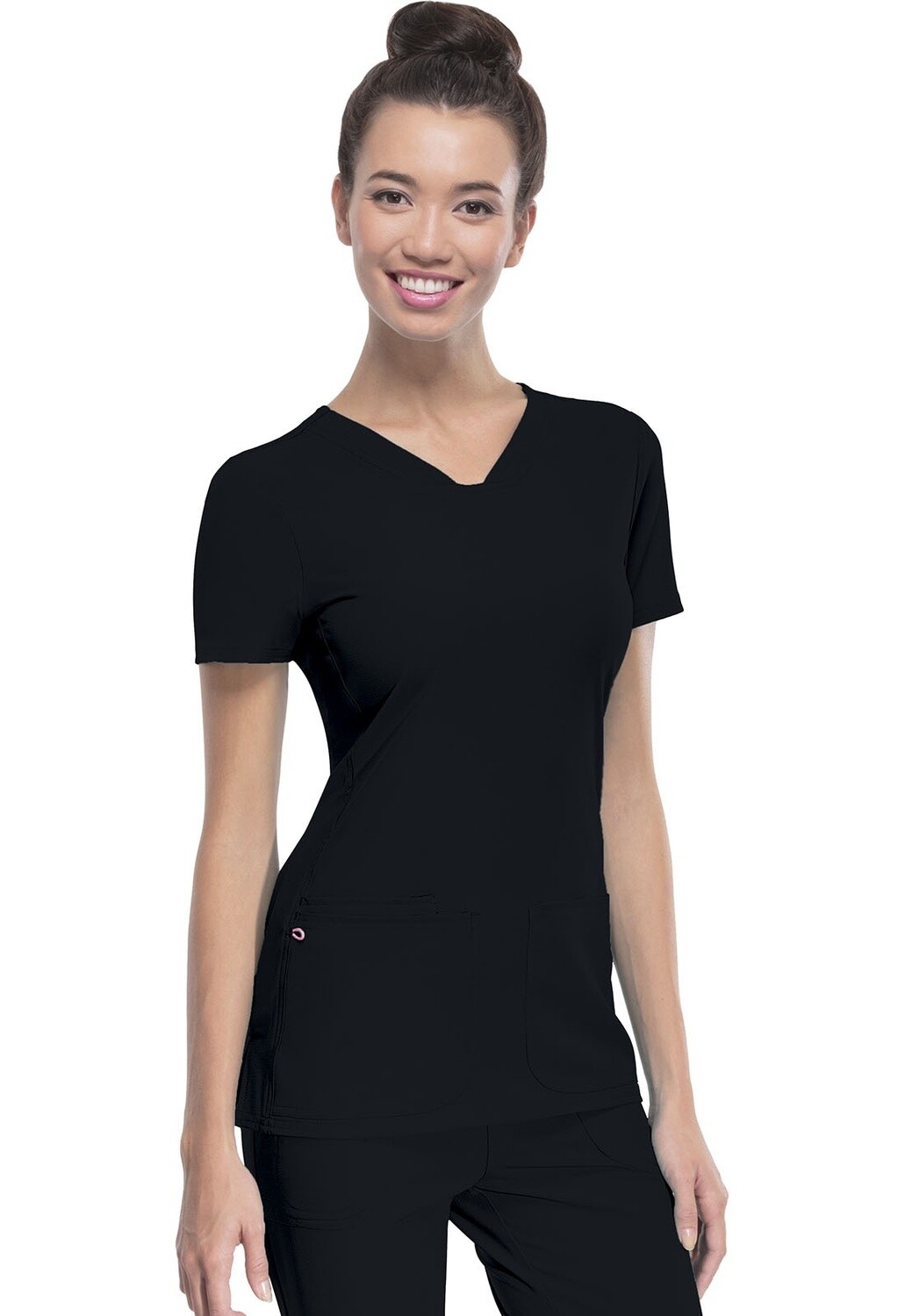 HeartSoul Break On Through Shaped V-Neck Top, Color: Black, Size: 2X Small