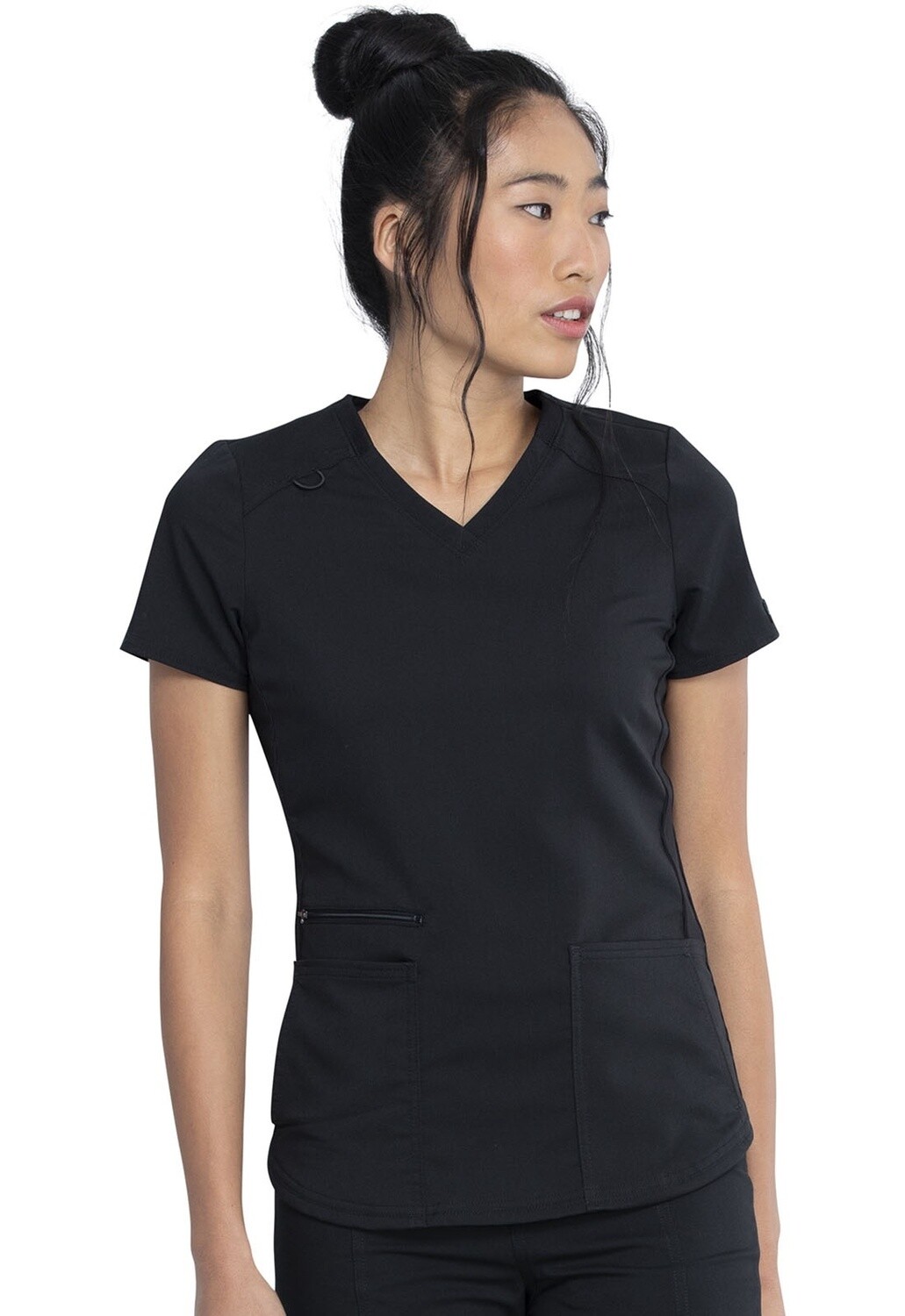 Dickies Balance V-Neck Top with Rib-Knit Panels, Color: Black, Size: 2X Small