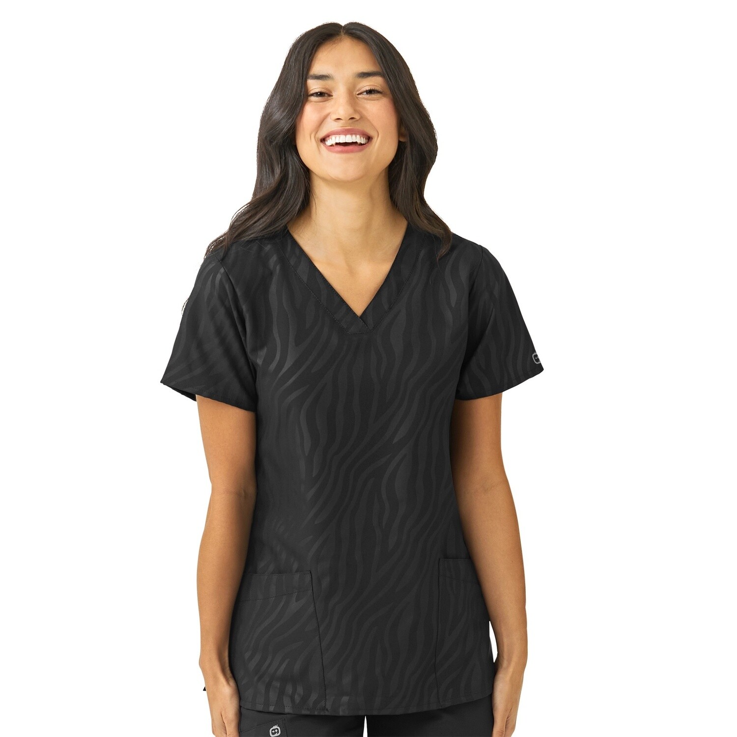 WonderWink Zamouflage V-Neck Embossed Print Top
