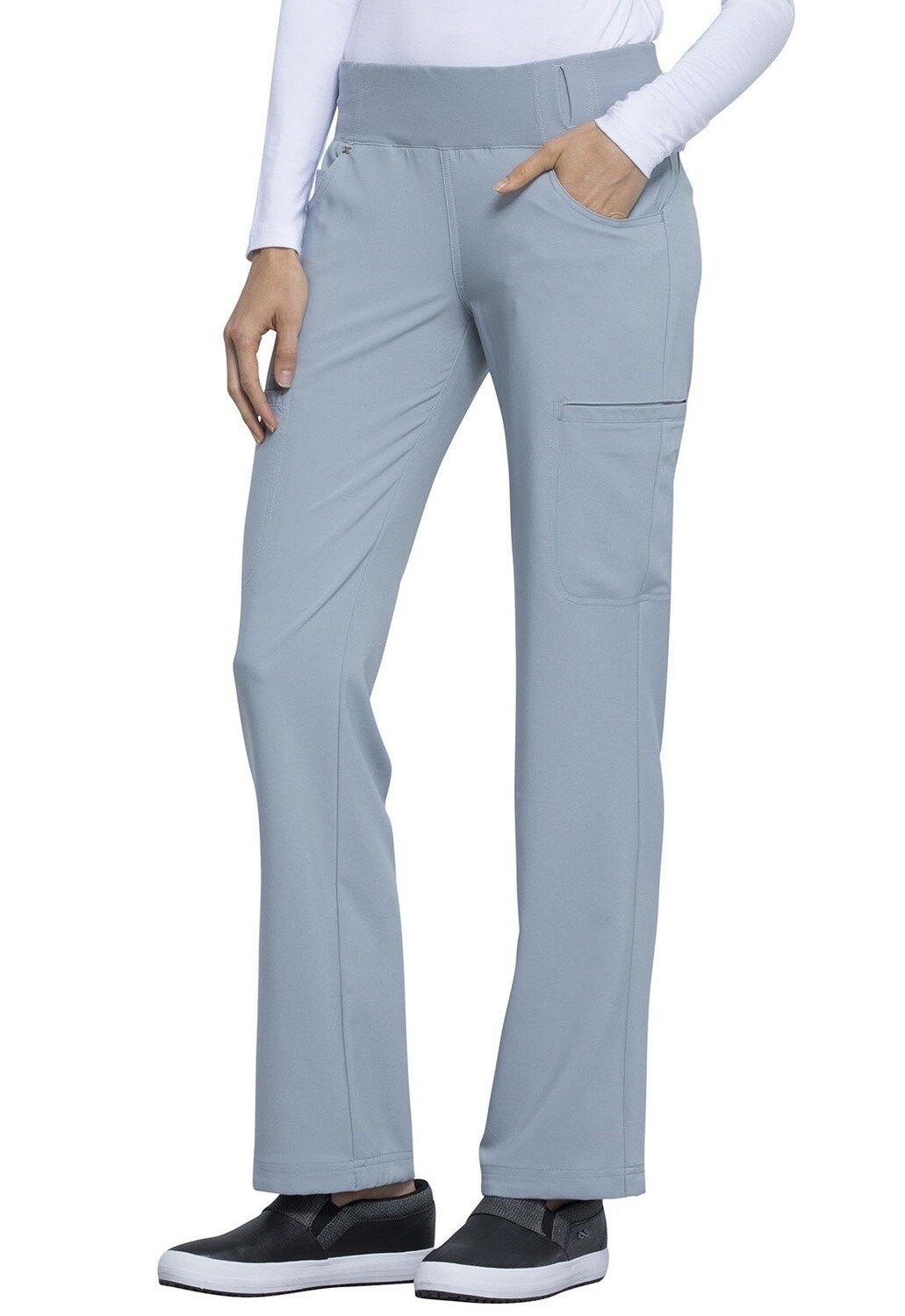 Cherokee iFlex Women&#39;s Mid Rise Straight Leg Pull on Pant Petite, Color: Grey, Size: 2X Small Petite