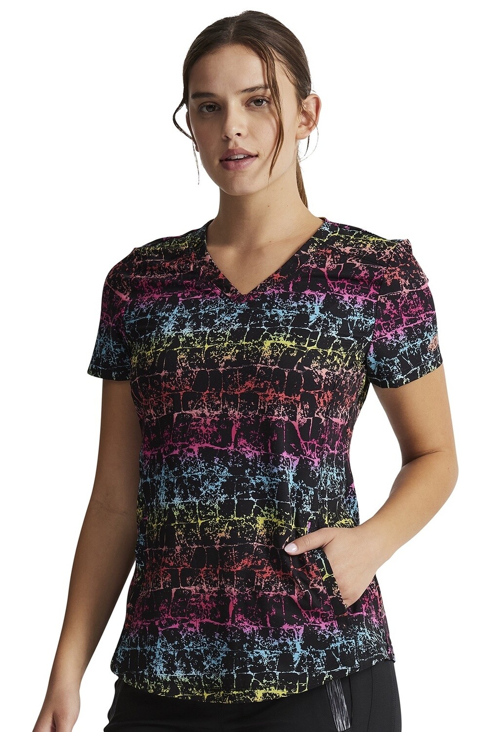 Dickies Prints V-Neck Top in Texture Trail Rainbow