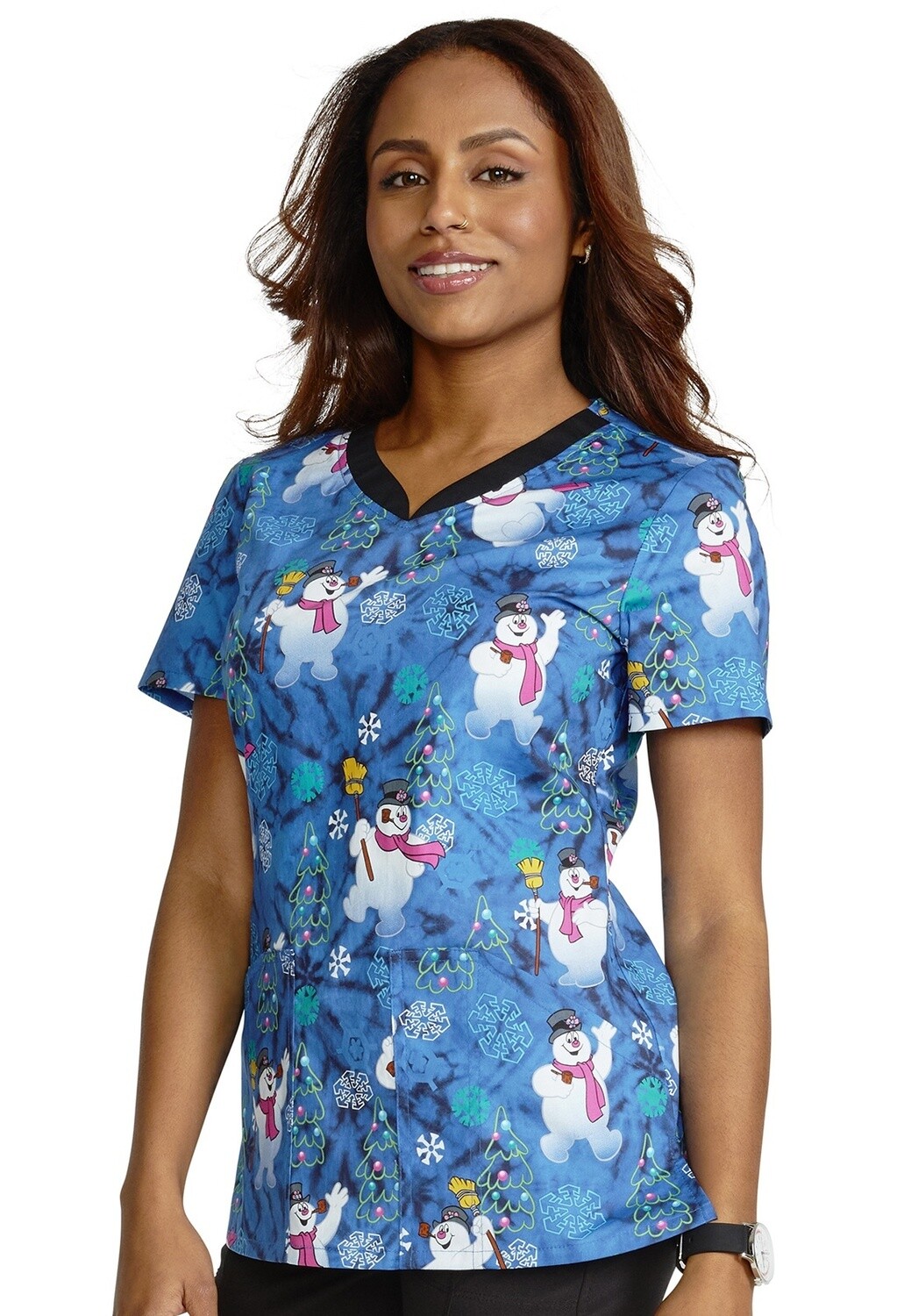 Cherokee Women&#39;s V-Neck Prints Fun Frosty, Colour: Fun Frosty, Size: 2X Small