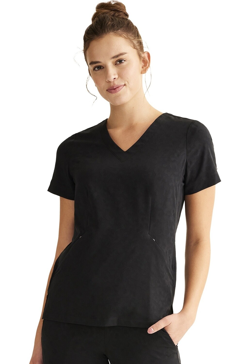 Healing Hands Jolie Leopard Print Zipper Pocket V-Neck Top, Colour: Black Leopard, Size: X Small