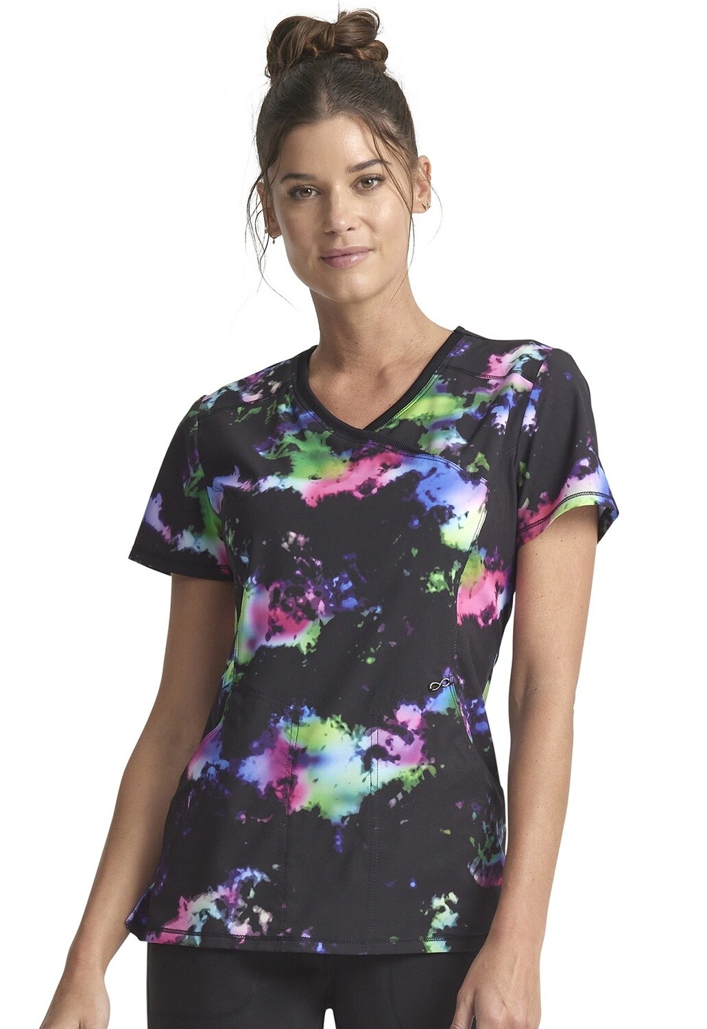 Infinity Mock Print Wrap Top in Color-blur Texture, Colour: Colour Blur Texture, Size: X Small