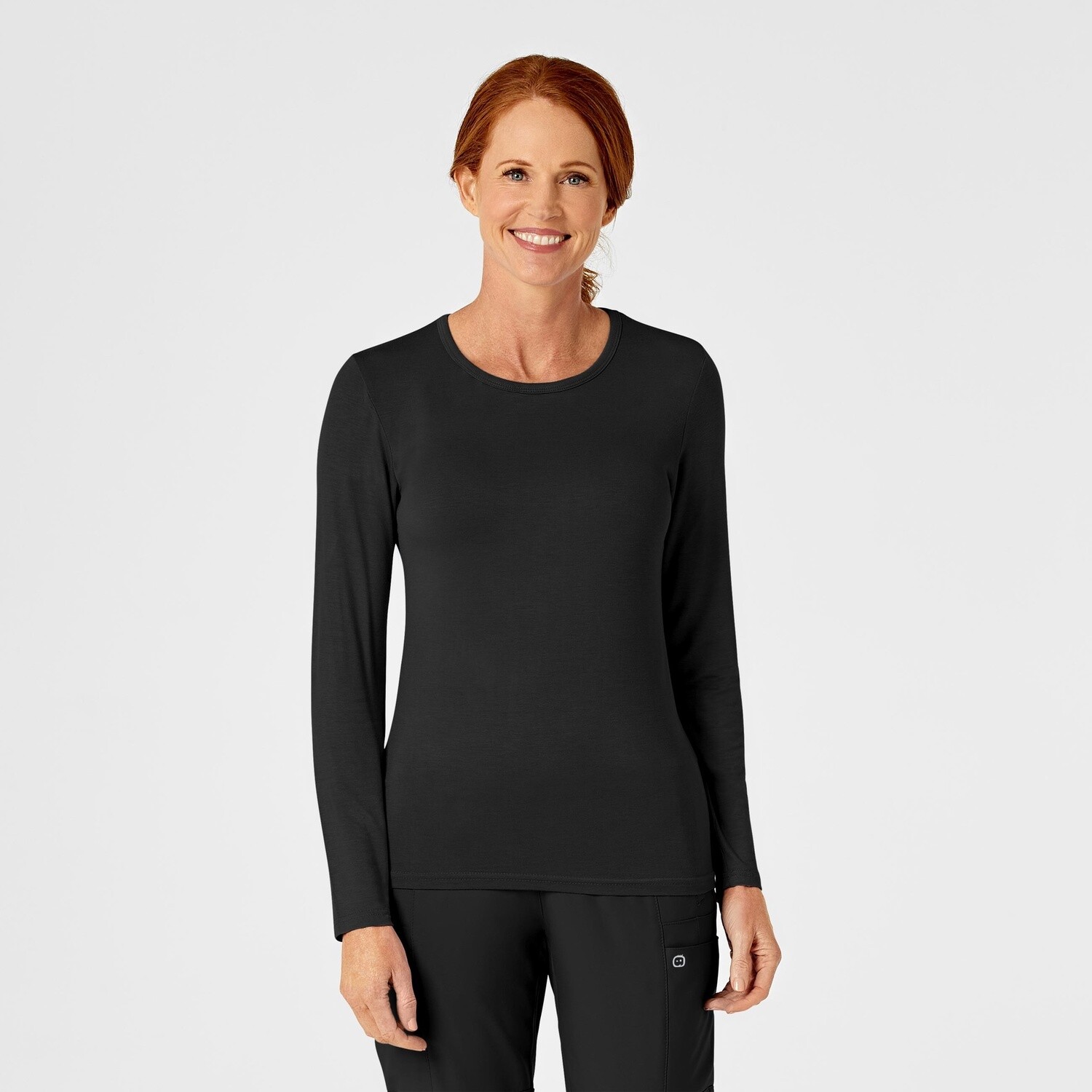 WonderWink Long Sleeve Silky Tee, Colour: Black, Size: X Small