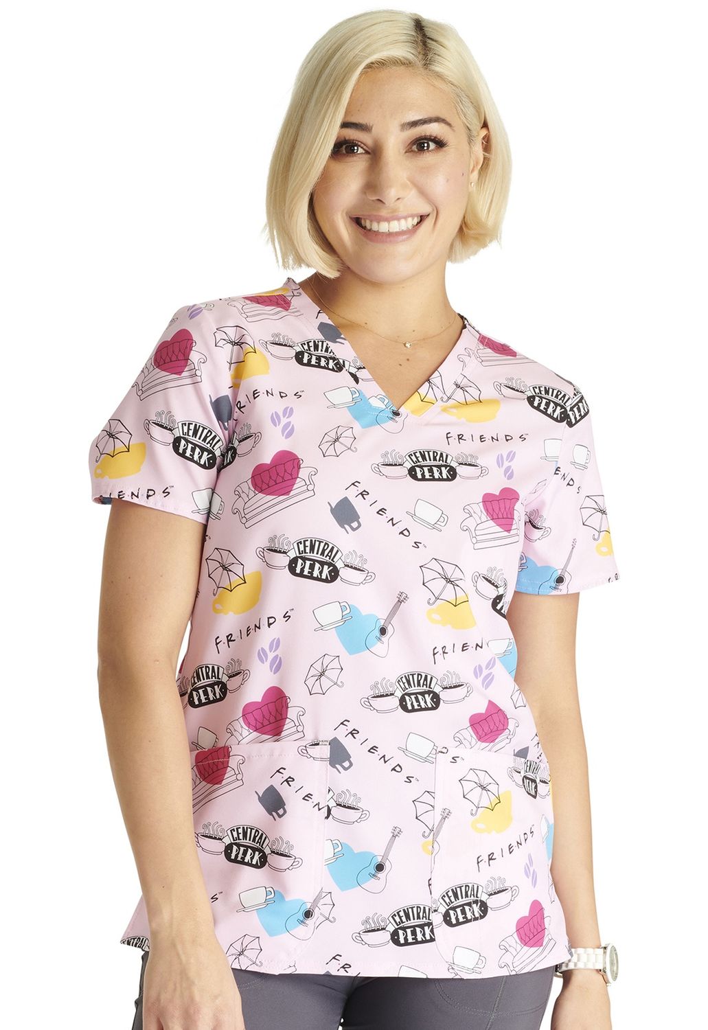 Cherokee Licensed V-Neck Print Top in Coffee Time