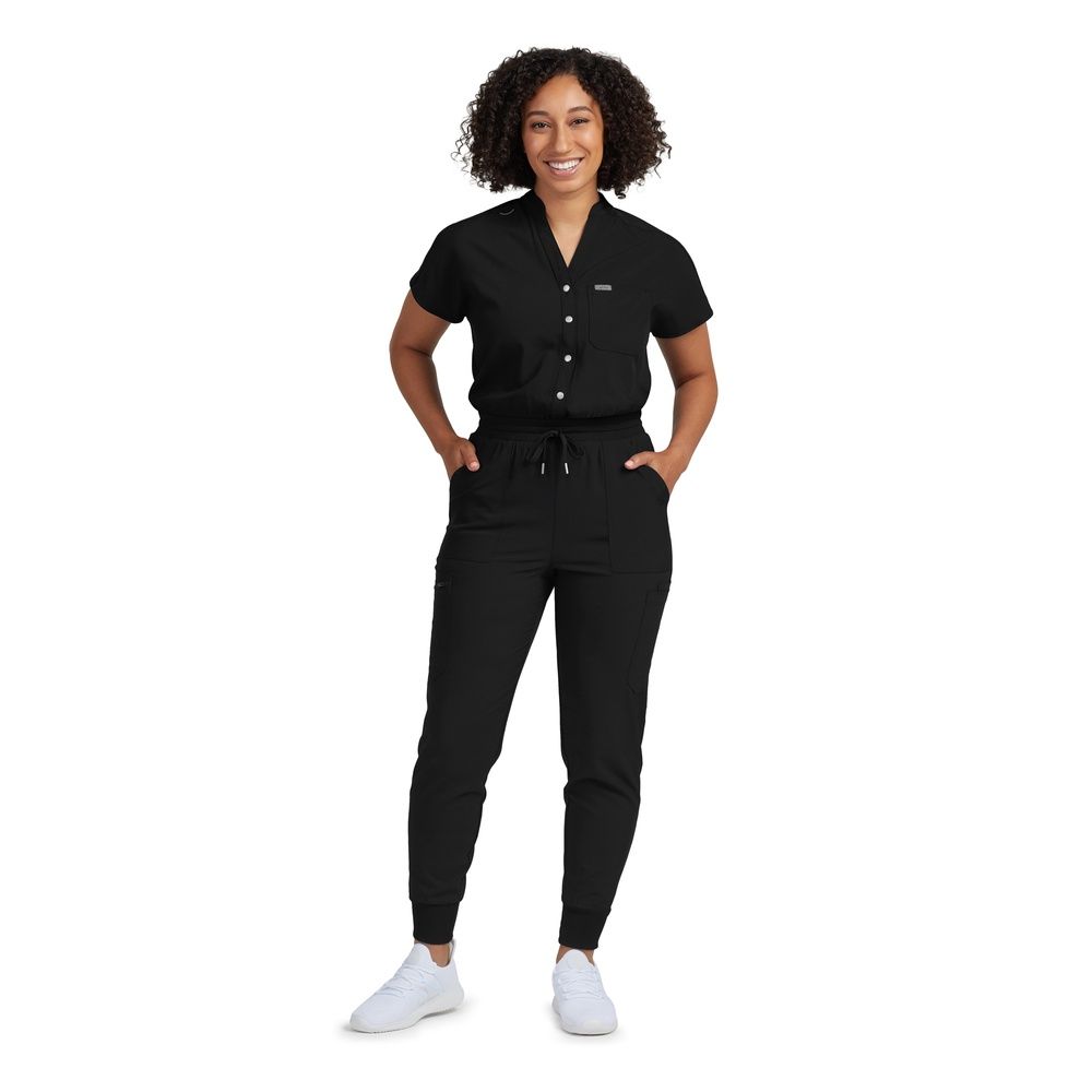 Landau Forward Women&#39;s 8-POCKET CARGO SCRUB JUMPSUIT, Colour: Black, Size: X Small