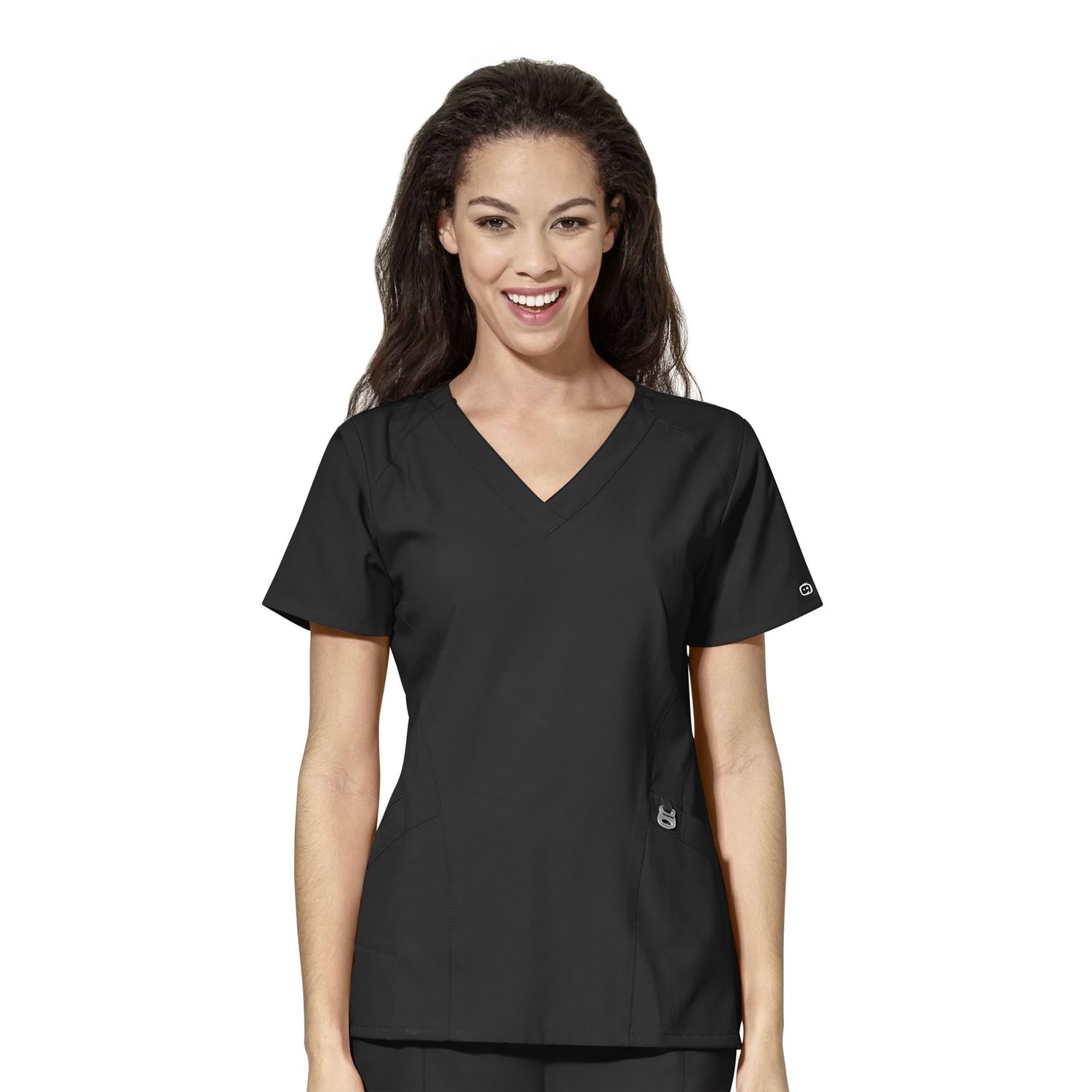 WonderWink W123 Women&#39;s  Stylized V-Neck Top, Color: Black, Size: 2X Small