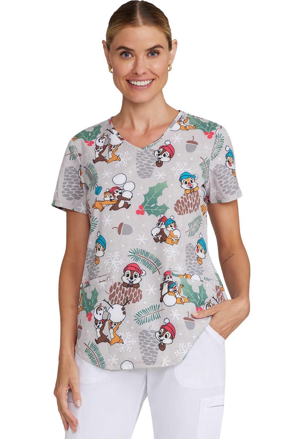 Cherokee Licensed Women&#39;s V-Neck Top in Nuts About Winter, Colour: Nuts About Winter, Size: X Small