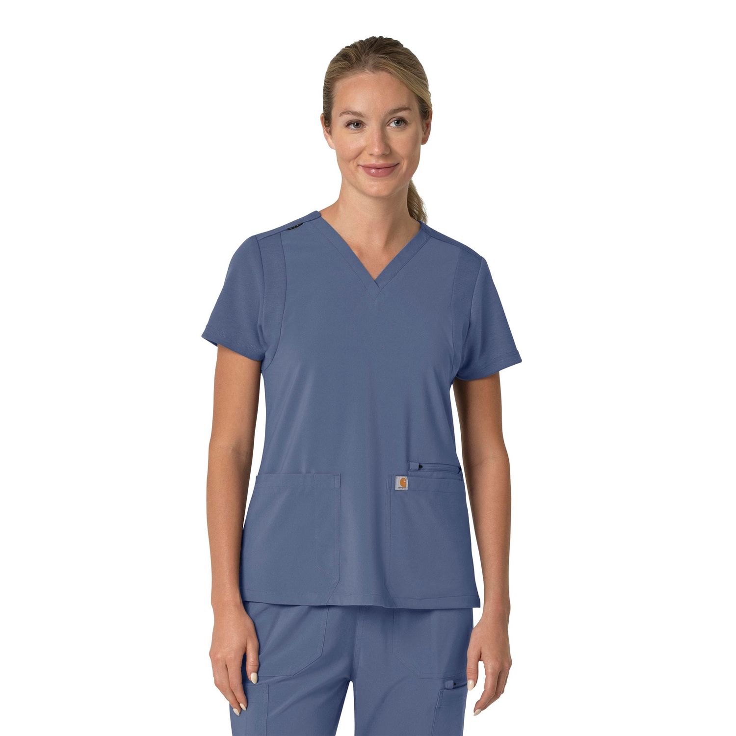 Carhartt Force Cross-Flex Women&#39;s Flex Panel V-Neck Scrub Top, Colour: Riverside, Size: X Small