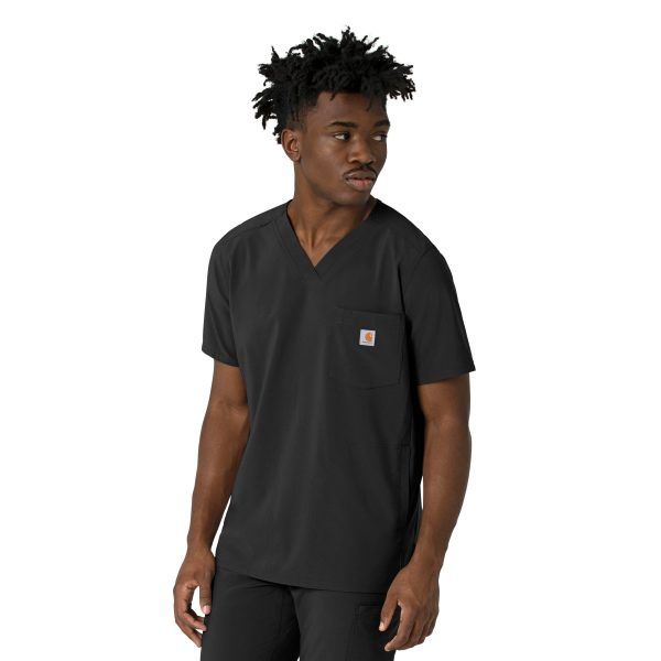 Carhartt Force Cross-Flex Men&#39;s V-Neck Scrub Top, Colour: Black, Size: Small