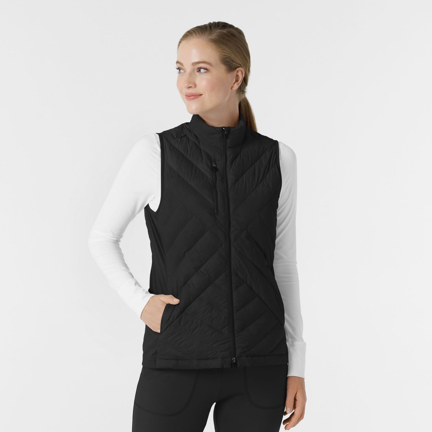 Wink Layers Women&#39;s Quilted Scrub Vest, Colour: Black, Size: X Small