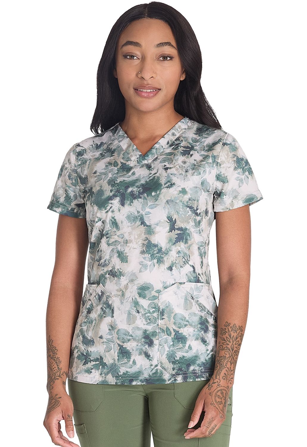 Dickies Prints V-Neck Print Top in Nature Trail, Size: X Small, Colour: Nature Trail