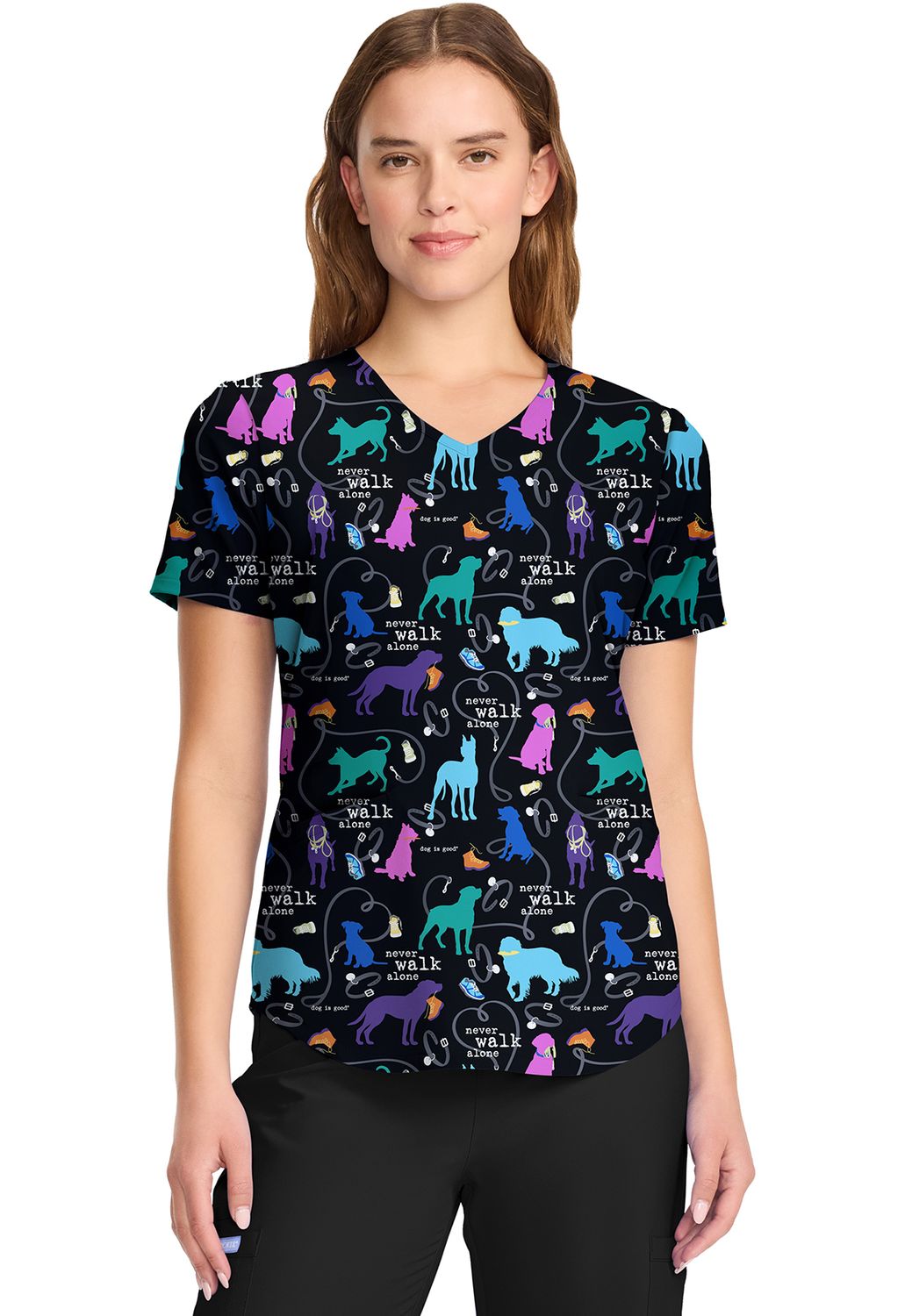 Cherokee Licensed V-Neck Print Top in Walking Buddy