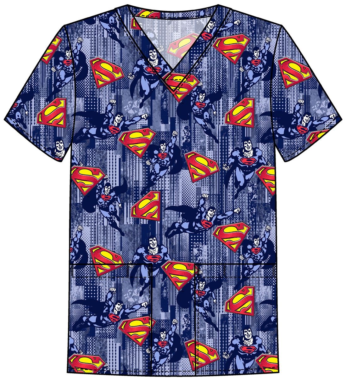 Cherokee Licensed Men&#39;s Print V-Neck Top in Metropolis Force, Colour: Metropolis Force, Size: X Small