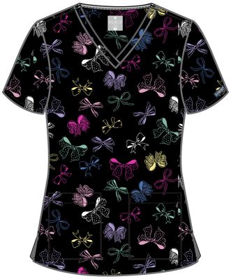 MedCouture Women&#39;s V-Neck Print Top Bow Mania