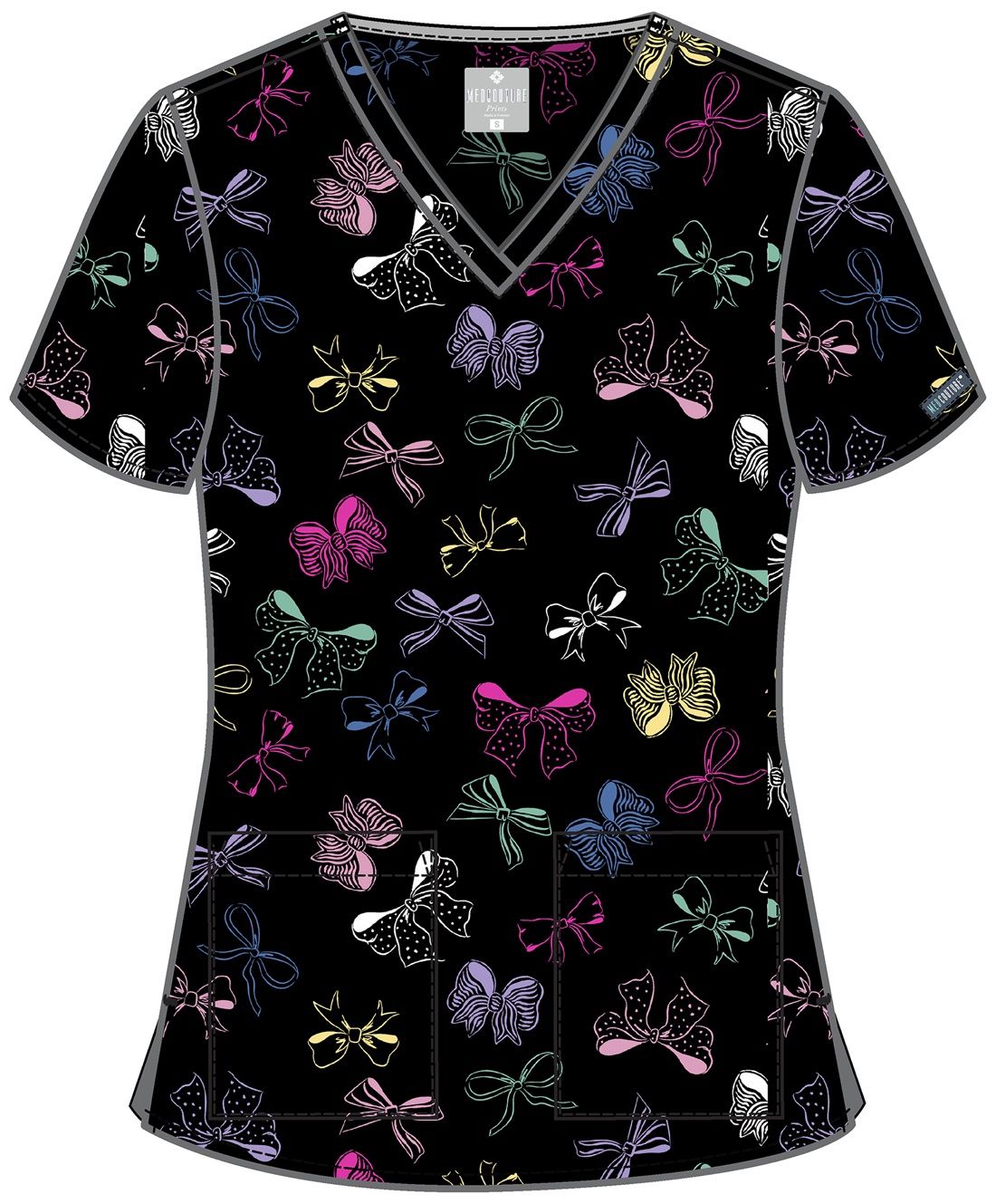 MedCouture Women&#39;s V-Neck Print Top Bow Mania, Size: X Small, Colour: Bow Mania
