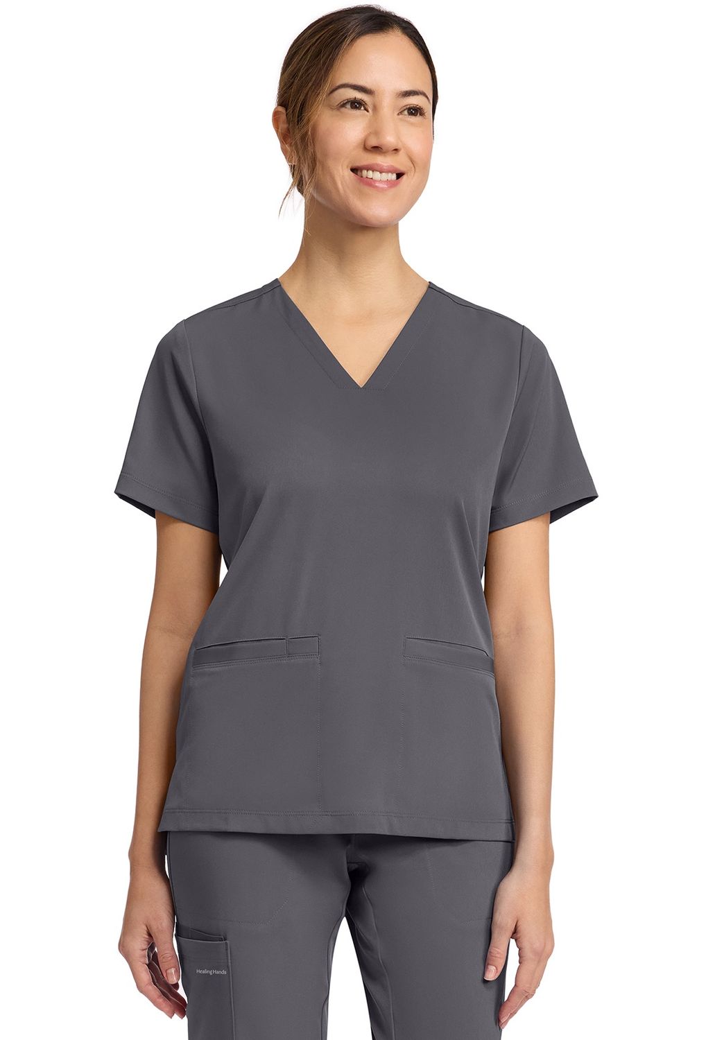 HH Works Women&#39;s 3-Pocket V-Neck Top, Colour: Pewter, Size: 2X Small