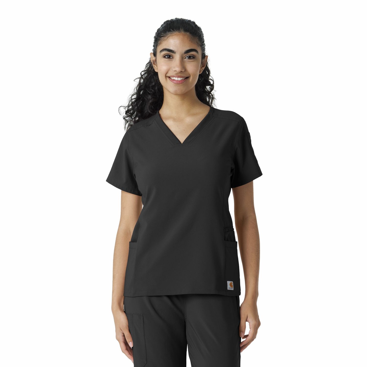 Carhartt Force Cross Flex Women&#39;s Knit Panel Scrub Top, Size: X Small, Colour: Black