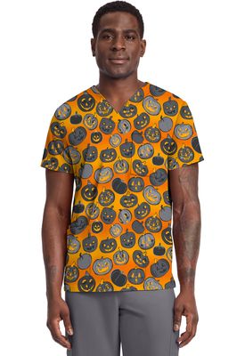 Cherokee Prints Unisex V-Neck Print in Happy Pumpkins