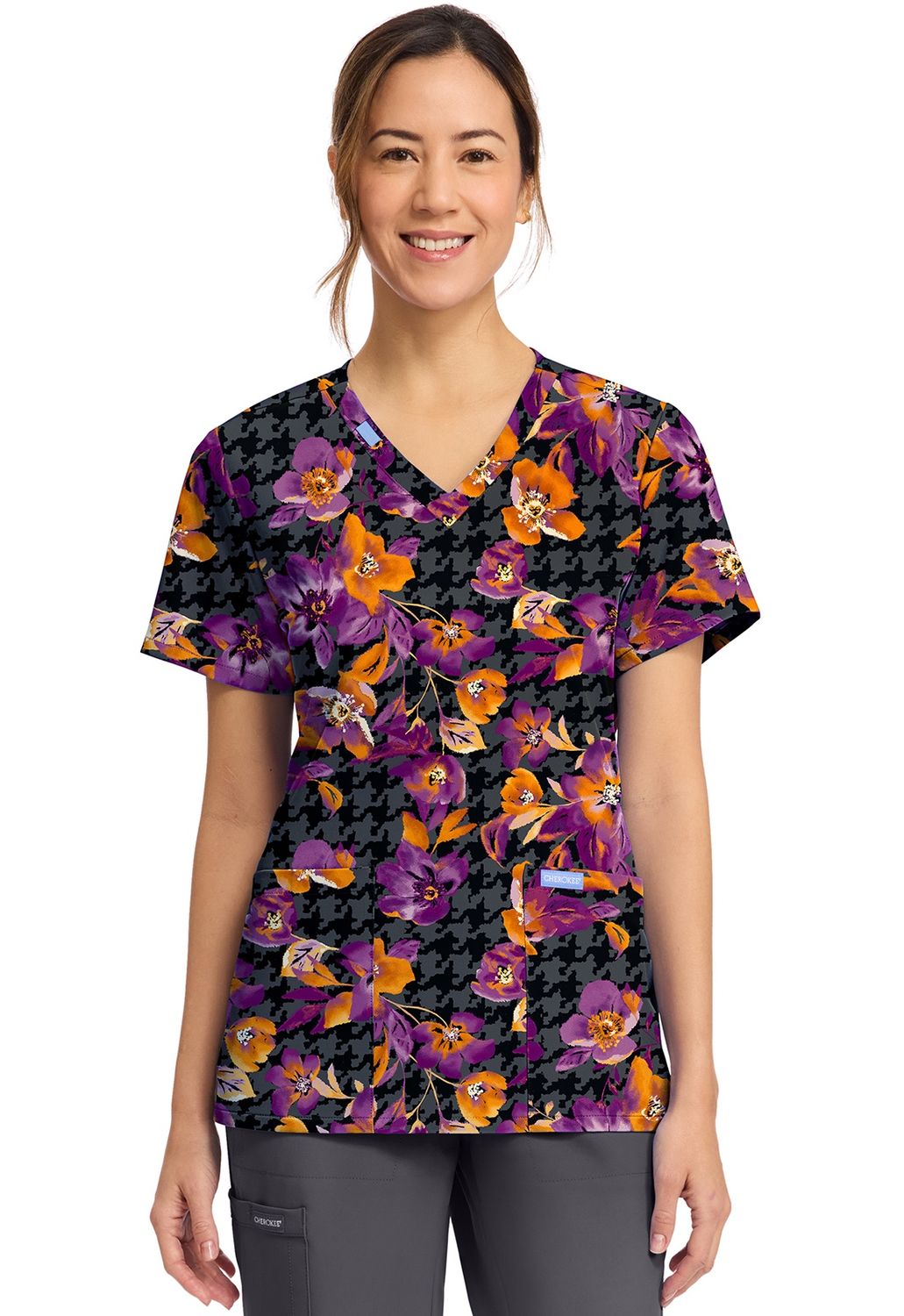 Cherokee Prints Women&#39;s Print V-Neck Top in VELVET FLORAL, Size: X Small, Colour: Velvet Floral