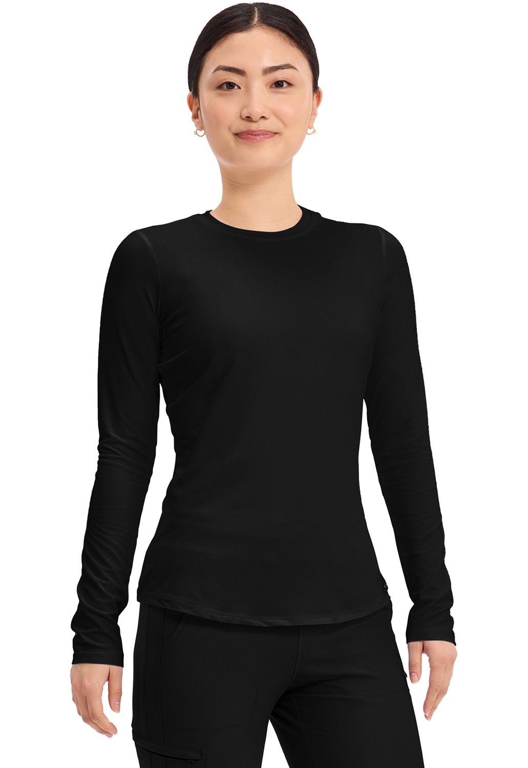 Cherokee Basics Long Sleeve Underscrub Knit Tee in Black, Colour: X Small