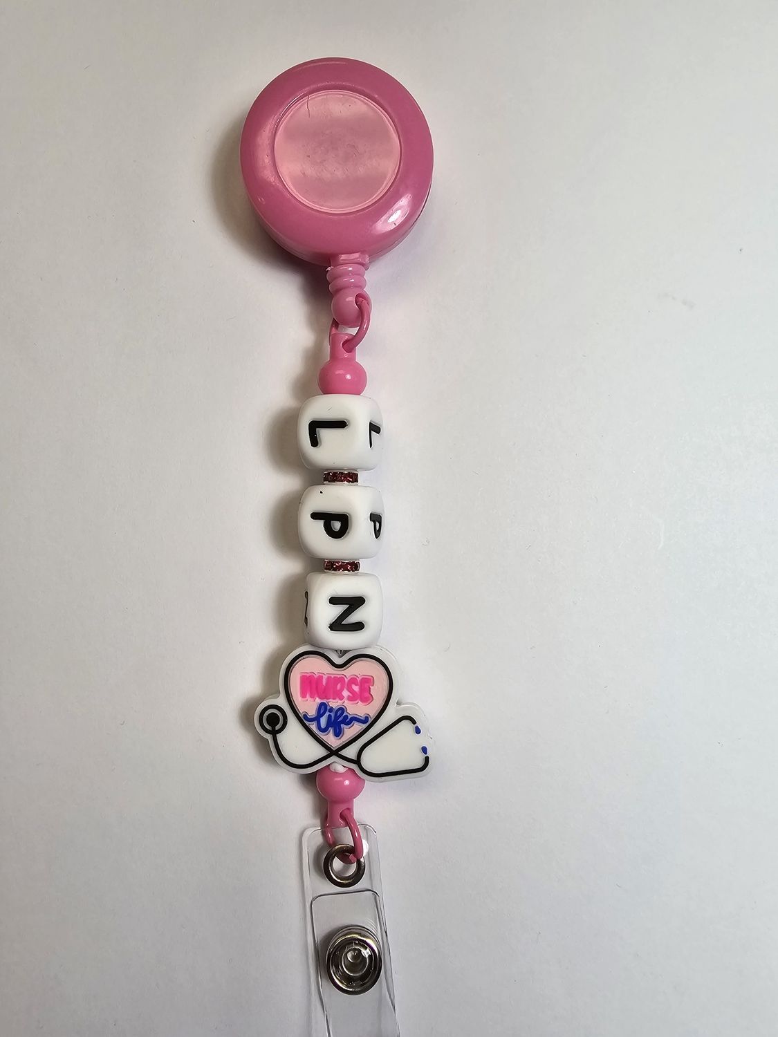 Silicone Bead Retractable Badge Reels, Colour: Nurse Life LPN