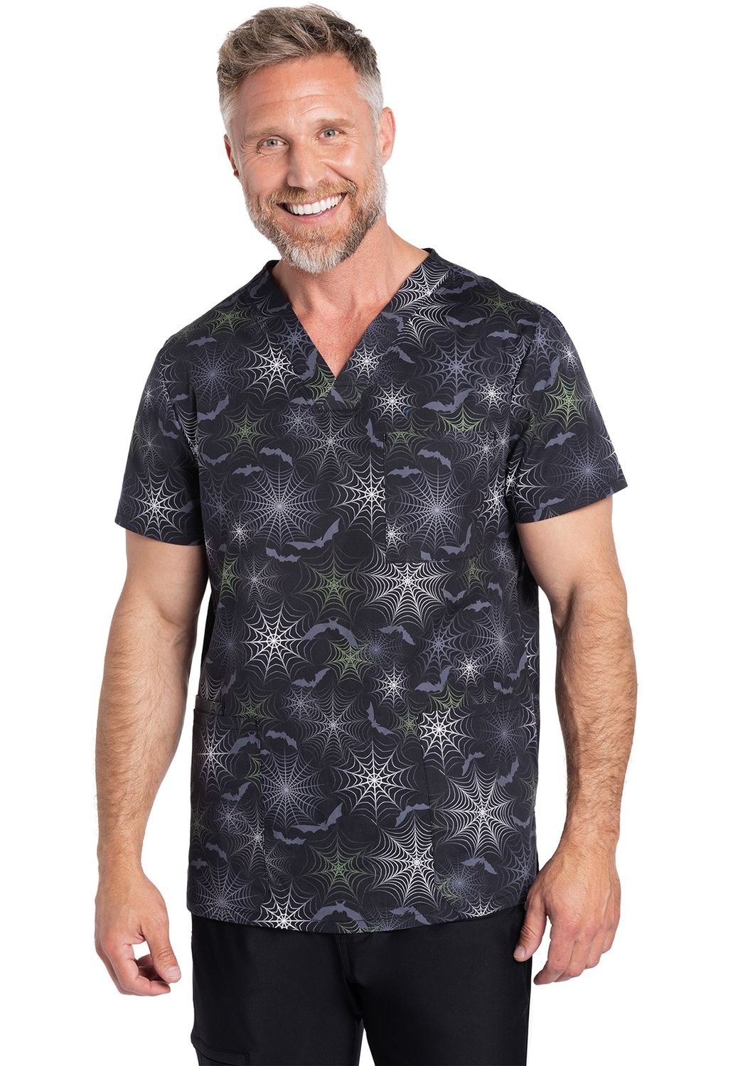 Cherokee Prints Unisex V-Neck Print Top in Night Webs, Colour: Night Webs, Size: Small