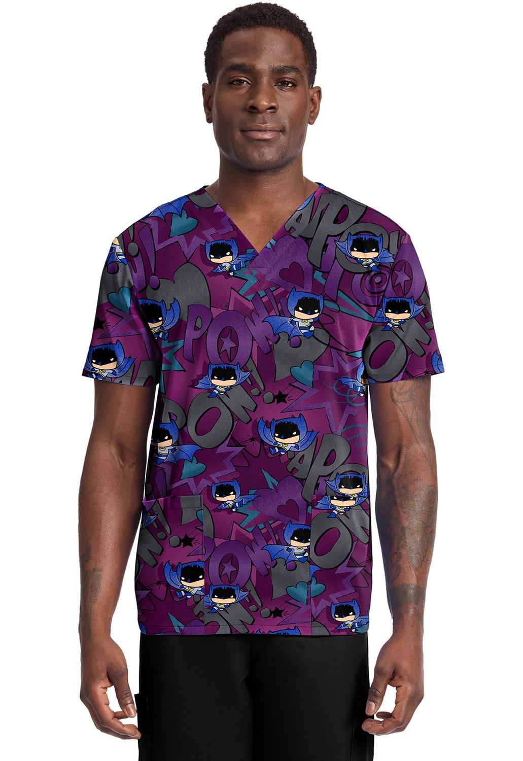 Cherokee Licensed Men&#39;s Print V-Neck Top in Comic Hero, Colour: Comic Hero, Size: Medium