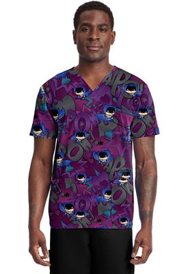 Cherokee Licensed Men&#39;s Print V-Neck Top in Comic Hero