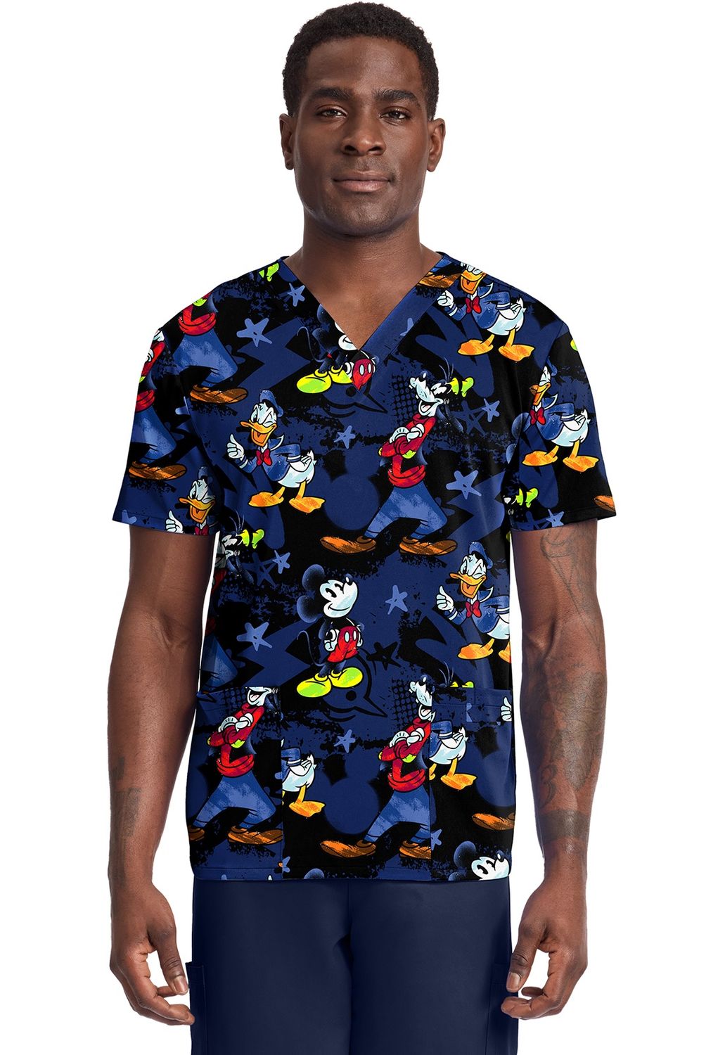 Cherokee Licensed Men&#39;s Print V-Neck Top in Mickey Bro Time, Colour: Mickey Bro Time, Size: Medium