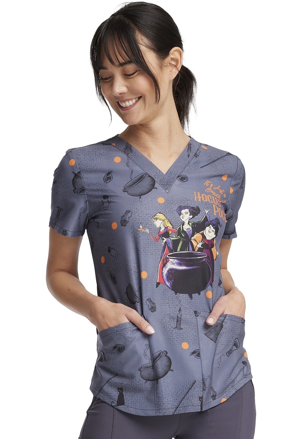 Cherokee Disney Print Women's  V-Neck Hocus Pocus