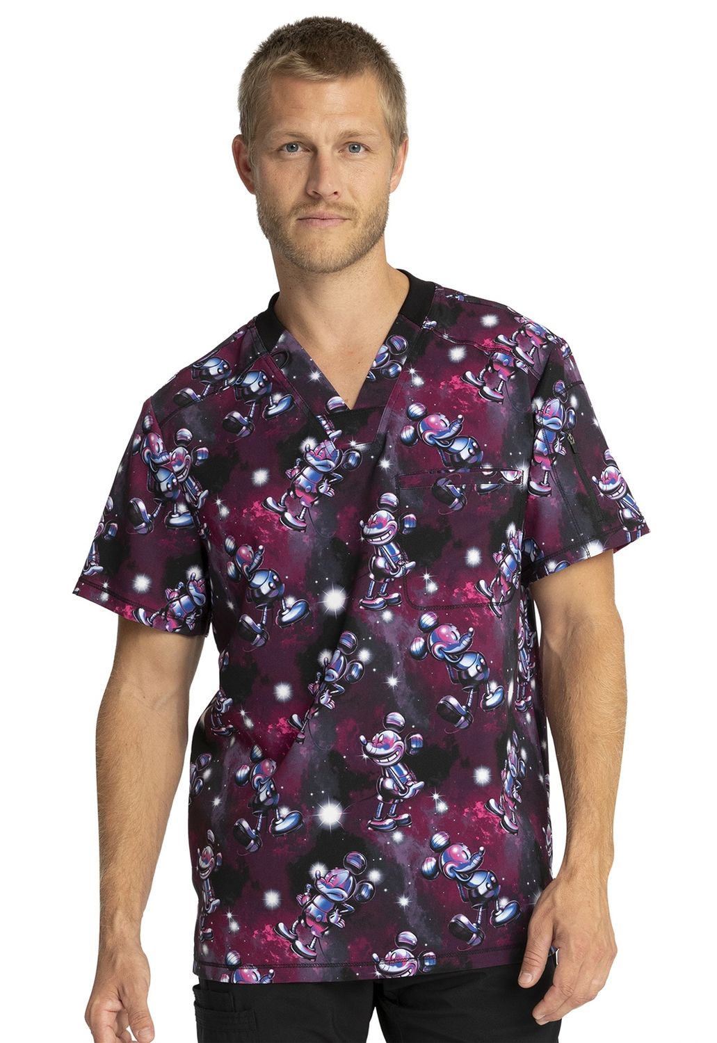 Cherokee Disney Print Men's V-Neck Top Metallic Mickey, Color: Metallic Mickey, Size: X Small