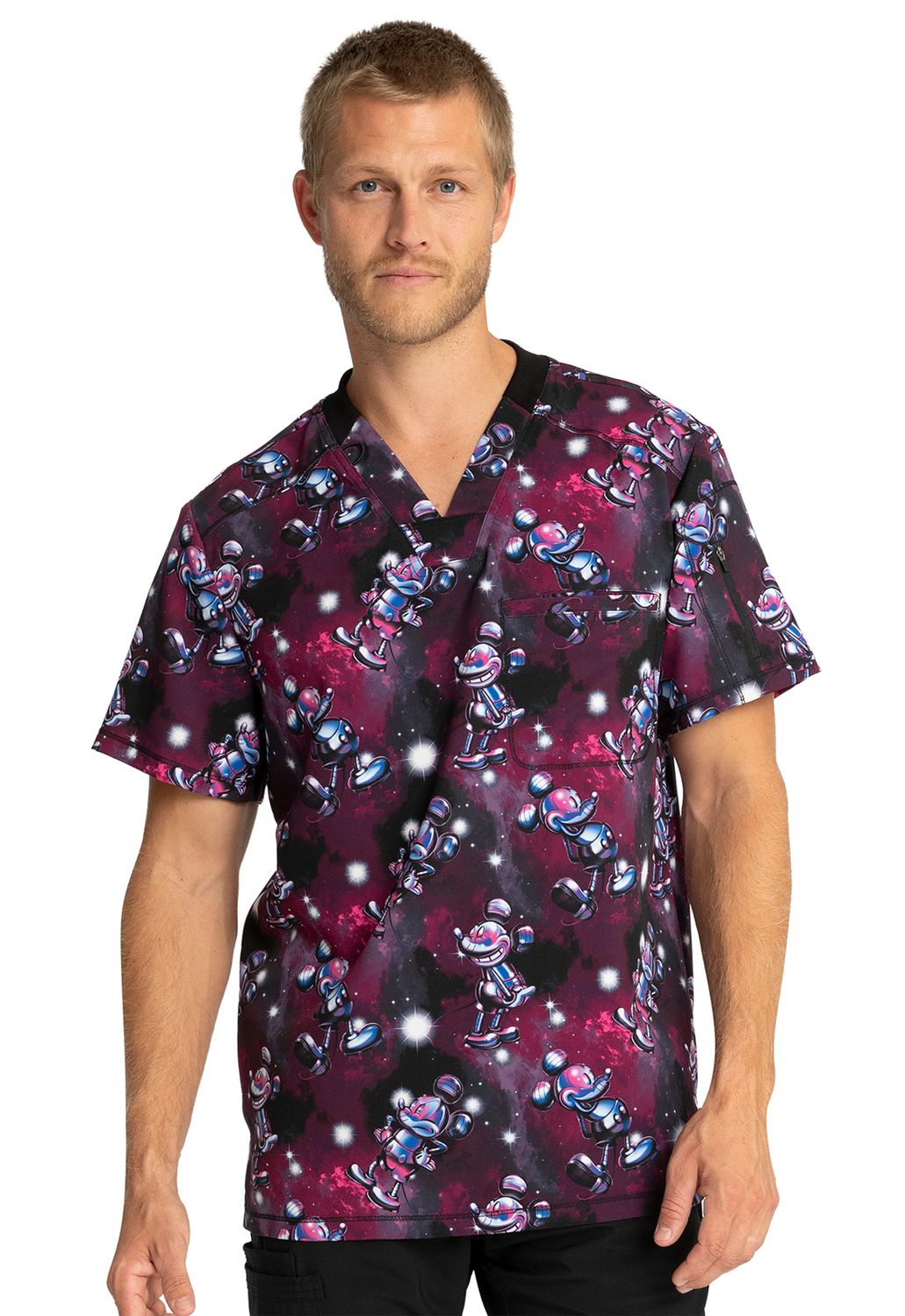 Cherokee Disney Print Men's V-Neck Top Metallic Mickey