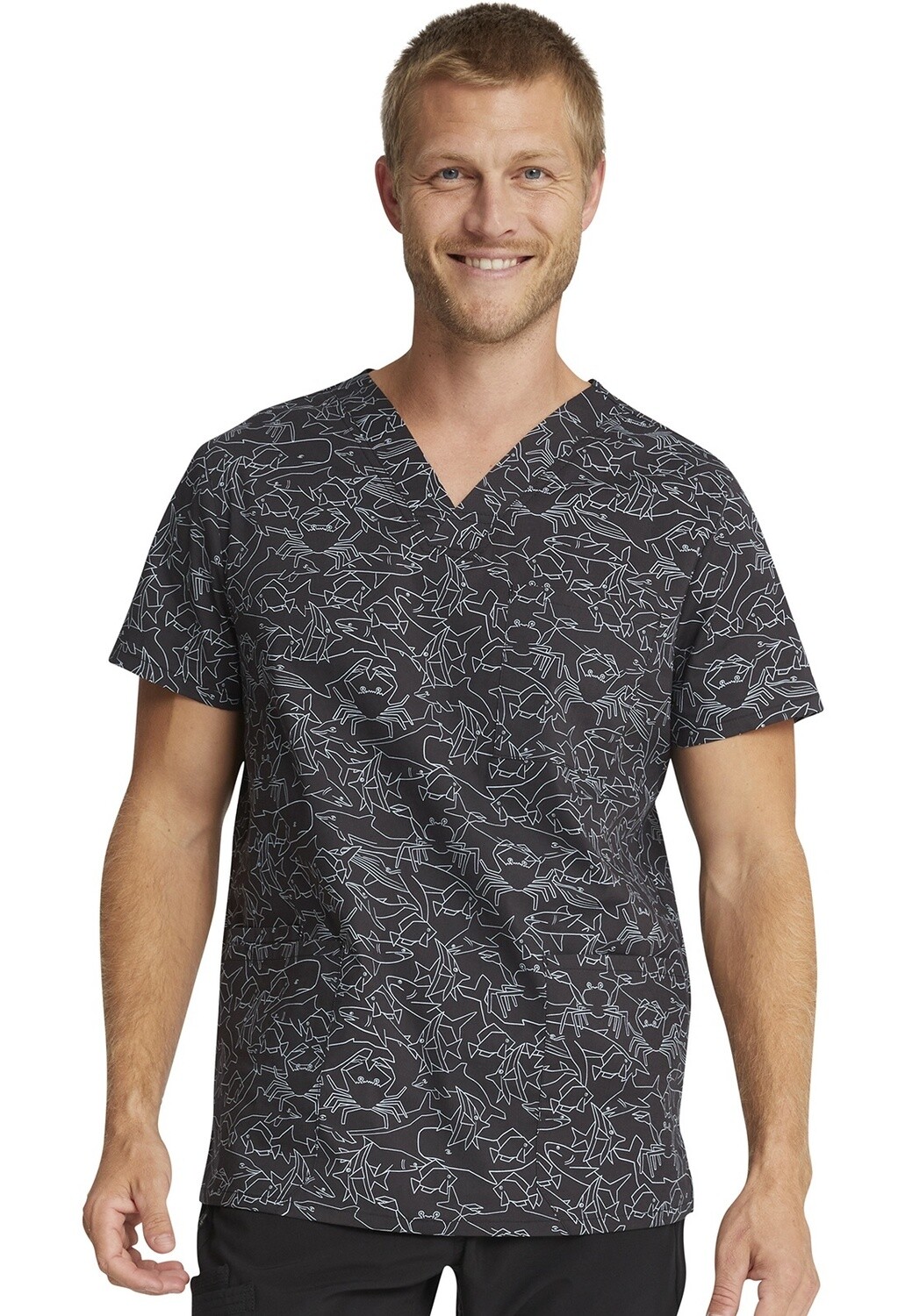 Cherokee Prints Unisex V-Neck Top Sea Sketch, Color: Sea Sketch, Size: X Small