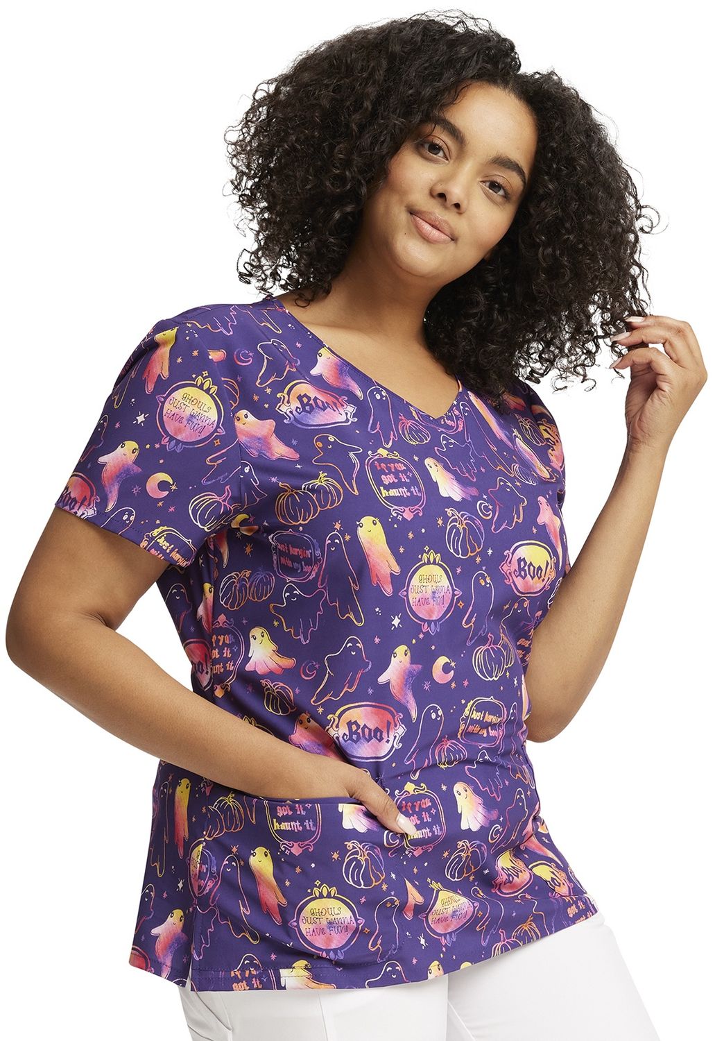 Dickies Prints Women's V-Neck Hangin with my Boo, Color: Hanging with My Boo, Size: 2X Small