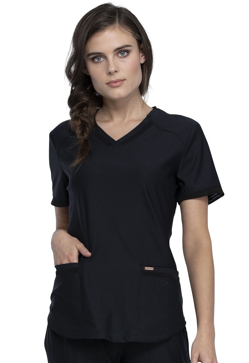 Cherokee Form Women's V-Neck Top with Welt Pockets