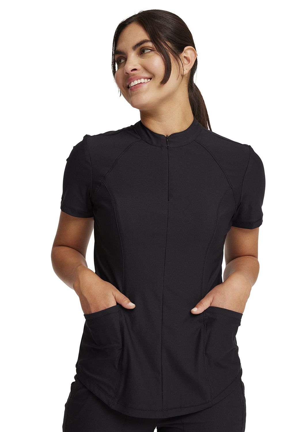 Cherokee Form Women's Partial Zip Front Top, Colour: Black, Size: Large