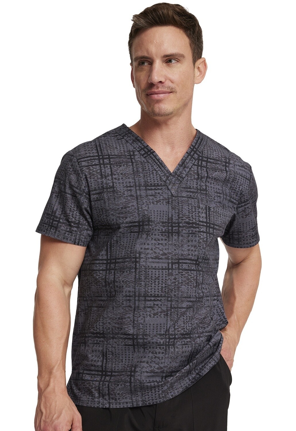 Dickies Prints Men's V-Neck Top in Plaid Distress