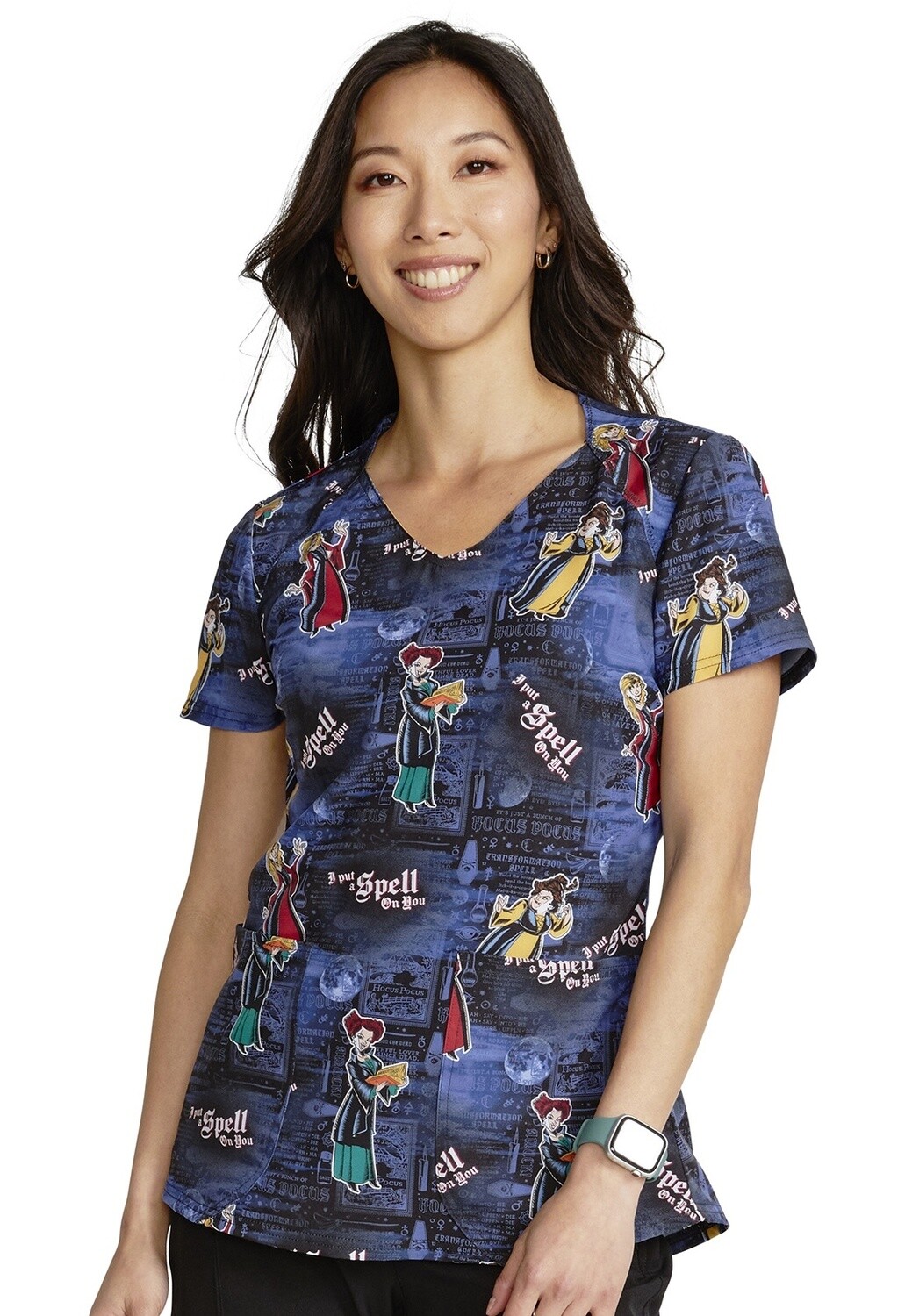 Cherokee Disney Print V-Neck Top Spell Casters, Colour: Spell Caster, Size: X Small