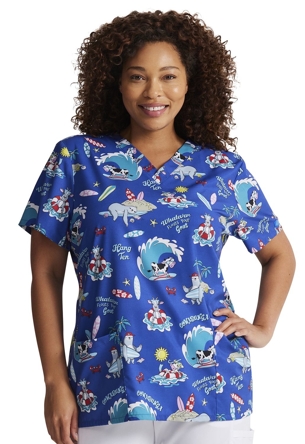Dickies EDS V-Neck Print Top in Cowabunga Friends, Colour: Cowabunga Friends, Size: X Small