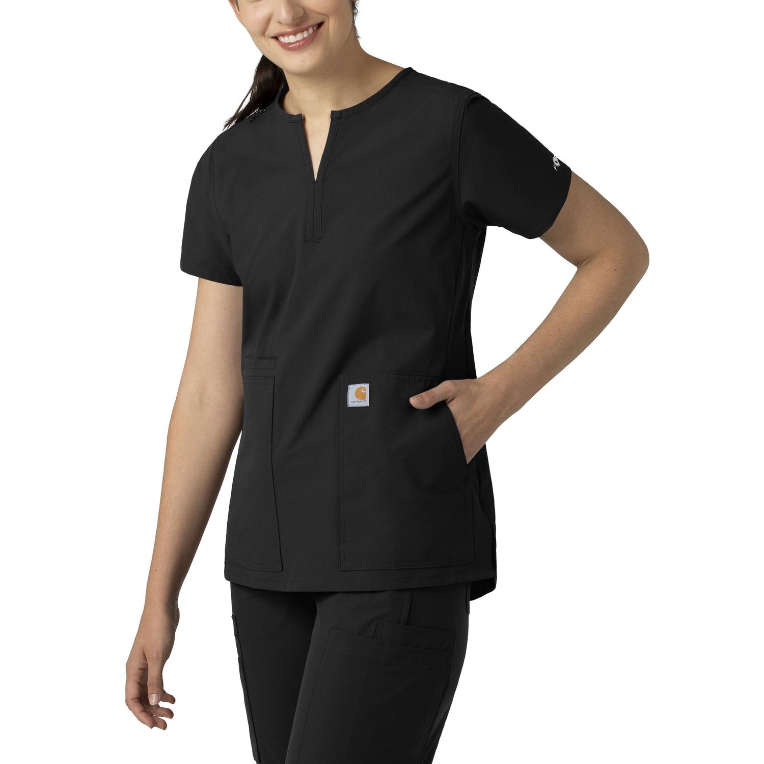 Carhartt Force Essentials Women's Notch Neck Tunic Scrub Top, Colour: Black, Size: X Small