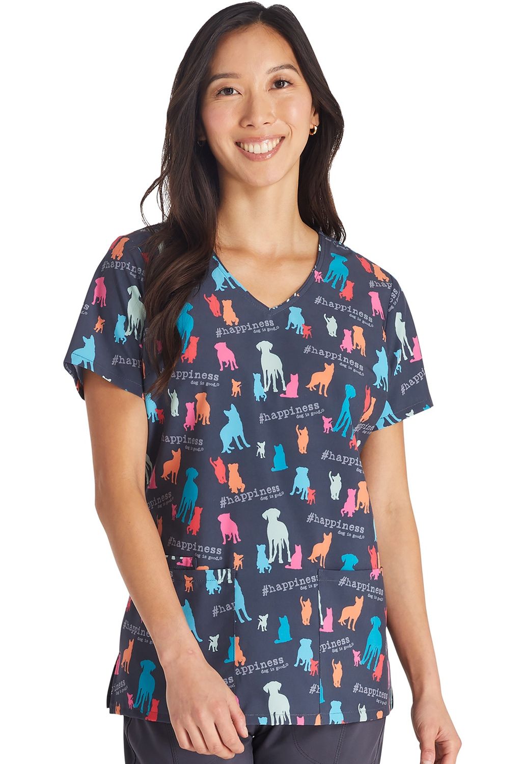 Cherokee Licensed V-Neck Print Top in Hashtag Happiness, Colour: Hashtag Happiness, Size: 2X Small